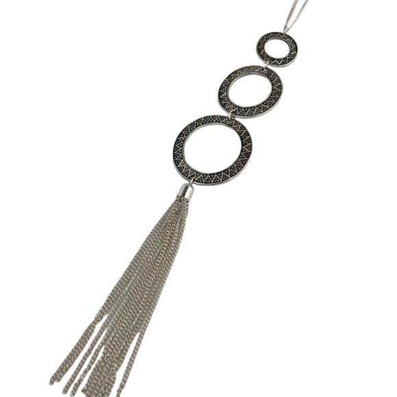 Necklace & Earring Set, Antique Silver Tone, 3 Round Pendant, 22"-24" - Picture 8 of 10